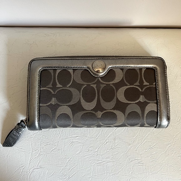 Coach Monogrammed Wallet - Metallic Gray - Picture 1 of 8